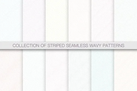 Collection of delicate seamless striped wave patterns - repeatable light 库存插图
