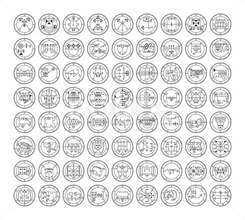 Collection of demon symbols and their sigils. Occult sings set. Vector ...