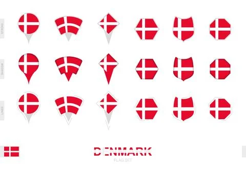 Collection of the Denmark flag in different shapes and with three different.. Stock Illustration