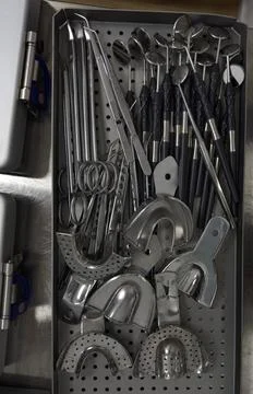 Collection of Dental Instruments in a Tray Stock Photos