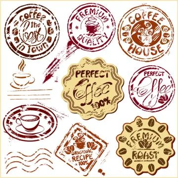 Collection of design elements - coffee cups icons, stylized sketch symbols an Stock Illustration