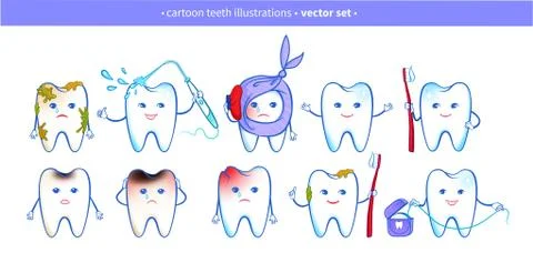 Collection of designs with tooth characters Stock Illustration