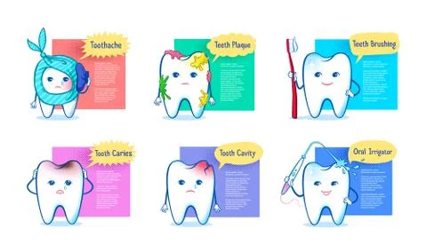 Collection of designs with tooth characters Stock Illustration