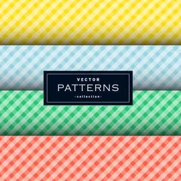 Collection of diagonal square cloth pattern set in four colors Stock Illustration