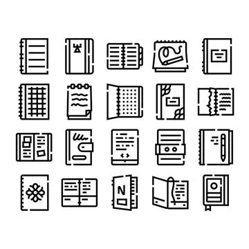 Collection of diary journal notebook planner paper icons Stock Illustration