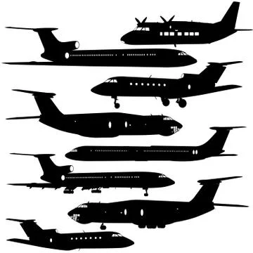 Collection of different  aircraft silhouettes.  vector illustration イラスト素材