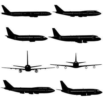 Collection of different aircraft silhouettes. vector illustration イラスト素材