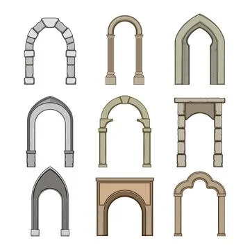 Collection of different architectural arches and doorways Stock Illustration