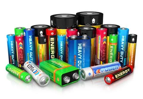 Collection of different batteries Stock Photos