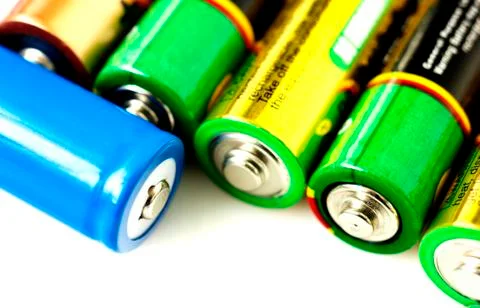 Collection of different batteries Stock Photos