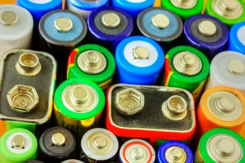 Collection of different batteries Stock Photos