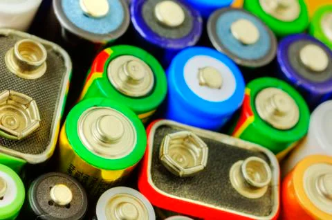 Collection of different batteries Stock Photos