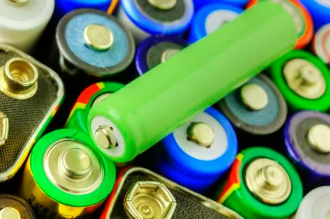 Collection of different batteries Stock Photos