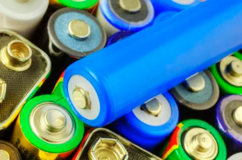 Collection of different batteries Stock Photos