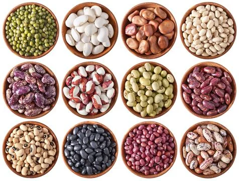 Collection of different beans isolated on white Stock Photos