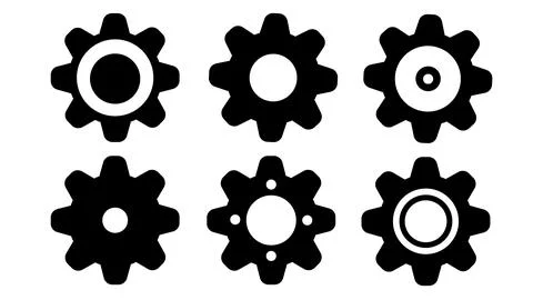 Collection of different black cogwheels isolated on white background Stock Illustration