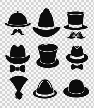 Collection of different black silhouette hat icons Stock Illustration
