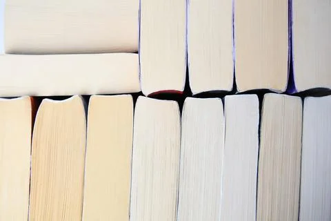 Collection of different books as background, closeup Stock Photos