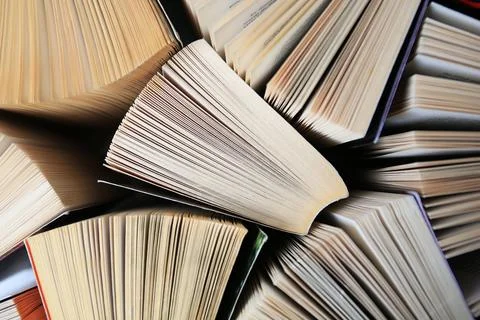 Collection of different books as background, closeup Stock Photos