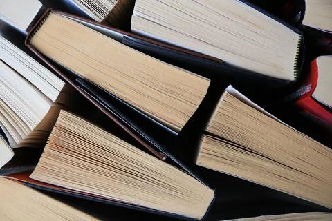 Collection of different books as background, top view Stock Photos