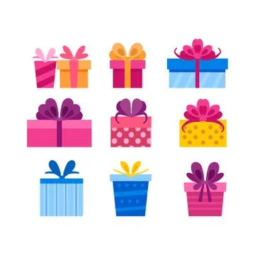 Collection of different bright cartoon present box Stock Illustration