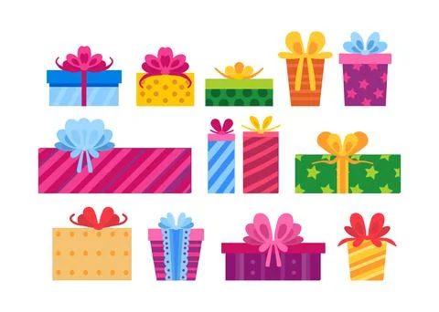 Collection of different bright cartoon present box Stock Illustration
