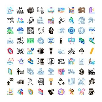 Collection different business and technology theme icons Stock Illustration
