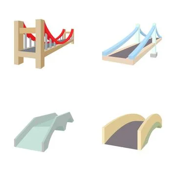 Collection of different cartoon style bridge designs illustrating engineering 库存插图