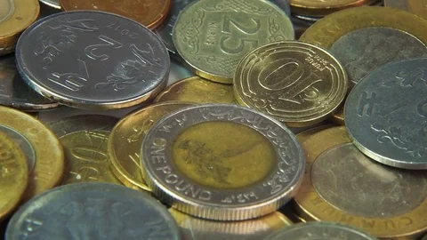 A collection of different coins as a rotating background. Coins of different  Stock Footage 85457698