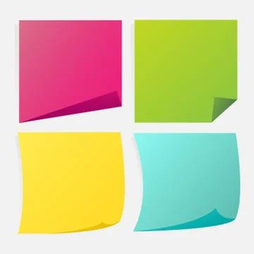 Collection of different colored sheets of note papers with push pin. Stock Illustration