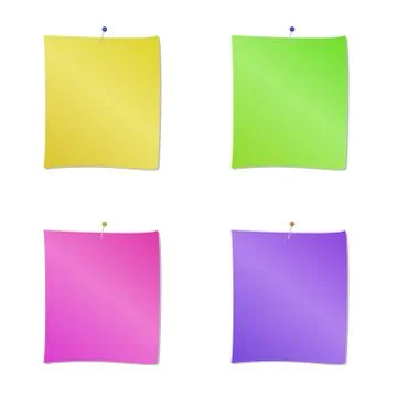 Collection of different colored sheets of note papers and push pin, ready for Stock Illustration