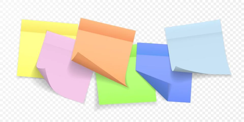 Collection of different colored sheets of note papers with curled corner and  Stock Illustration