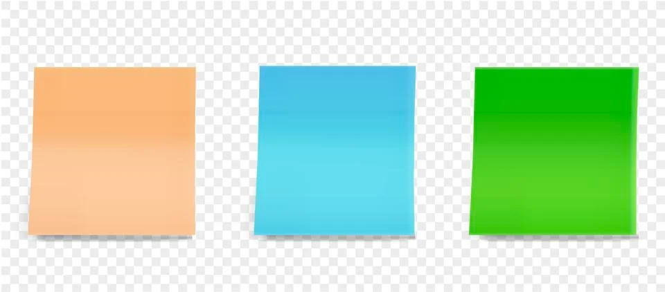 Collection of different colored sheets of note papers, curled corner. Front view Stock Illustration