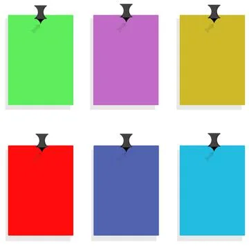 Collection of different colored sheets of note papers with curled corner Stock Illustration