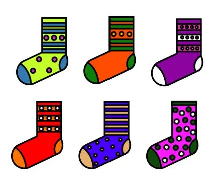 Collection of different colored socks on a white background. Stock Illustration