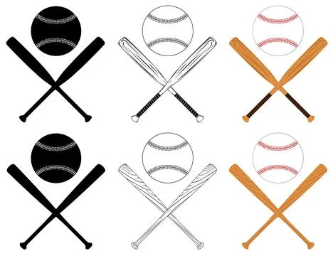 Collection of different crossed baseball bats Stock Illustration