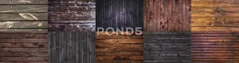 Collection of different dark wooden backgrounds, grunge wooden textures Stock Photos