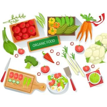 Collection Of Different Fresh Organic Vegetables Illustration With Farm Grown Stock Illustration