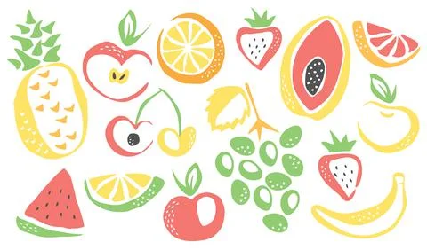 Collection of different fruits drawing vector illustration Stock Illustration