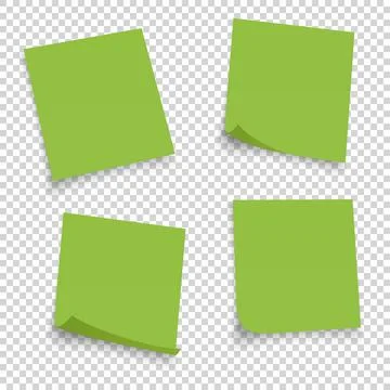 Collection of different green sheets. papers note with curled corner isolated Stock-Illustration