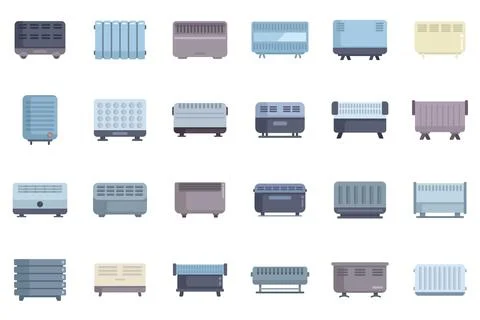 Collection of different heaters for heating home providing warmth in cold season Stock Illustration