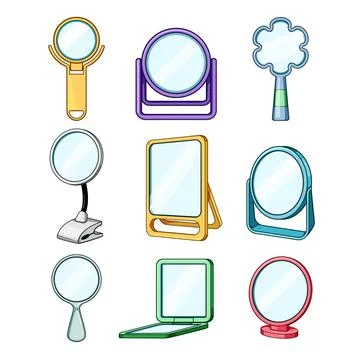 Collection of different mirrors for personal grooming and reflection Illustrazione stock