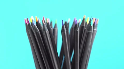 Collection of different multicolored school pencils used in drawing and col.. Stock Footage 247548583