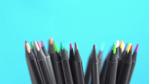 Collection of different multicolored school pencils used in drawing and col.. Stock Footage 249662881