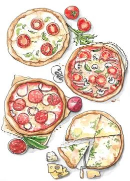 Collection of different pizza Stock Illustration