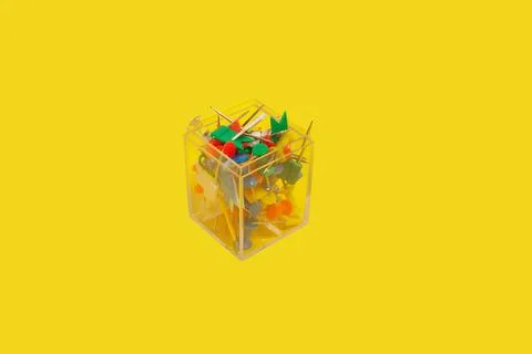 Collection of different pushpins. office and school accessories Stock Photos