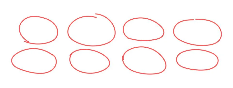 Collection of different red circles. Set hand drawn highlight circle isolated on Иллюстрация