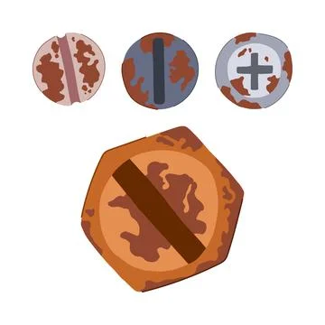 Collection of different rusty screw heads Ilustração Stock