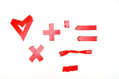 Collection of different shape stripes of red electrical insulating duct tape  Stock Photos