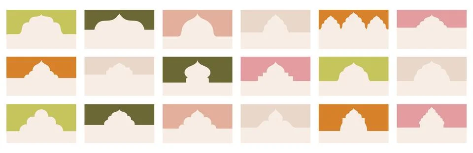 Collection of different shapes web site header or footer with islamic windo.. Stock Illustration